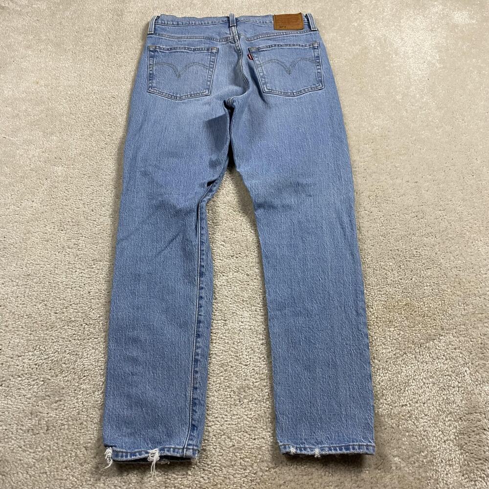 Levis Premium 501 S Jeans Womens 30x28 Blue Light Wash Slim Stretch Distressed‎